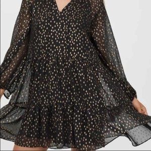 Black and Gold Polka Dot Tiered Flowy Dress H&M